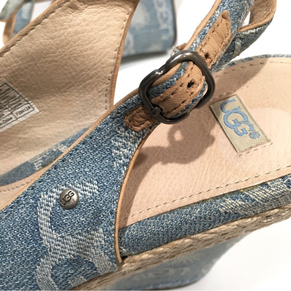 UGG NOELLA WEDGE PEEP TOE PLATFORMS -LIGHT BLUE DENIM -WOMEN US 9 -NEW - Picture 8 of 8
